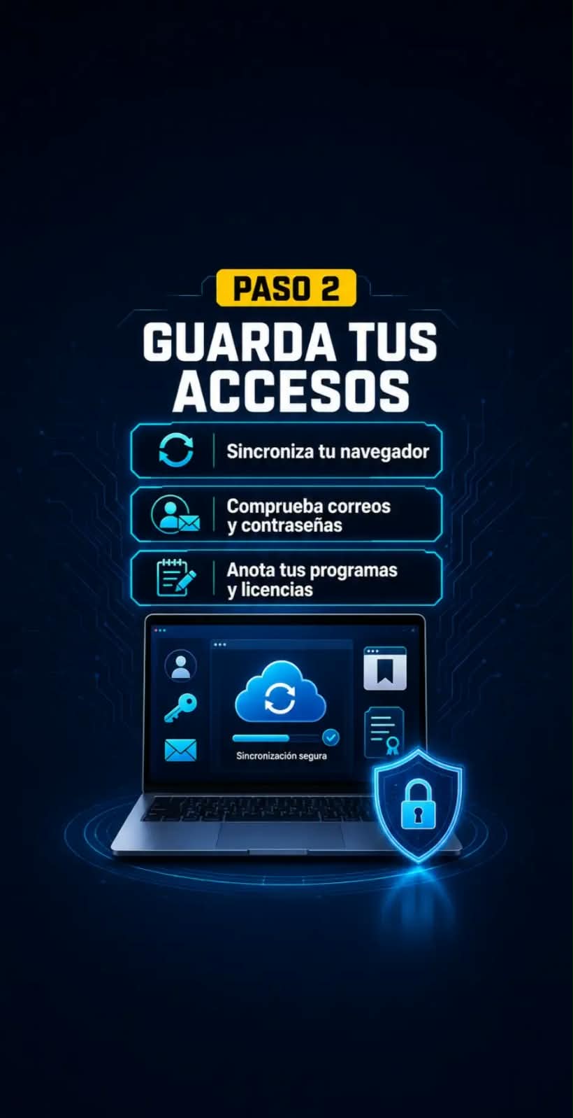 Paso 2: guardar accesos, programas y licencias