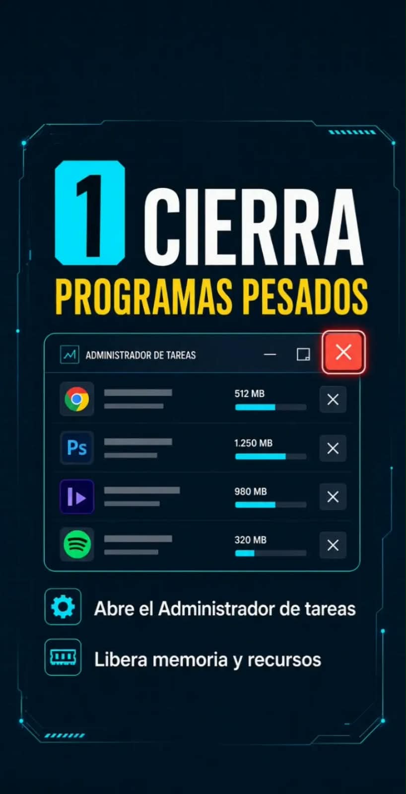 Solución 1: cerrar programas pesados desde el Administrador de tareas