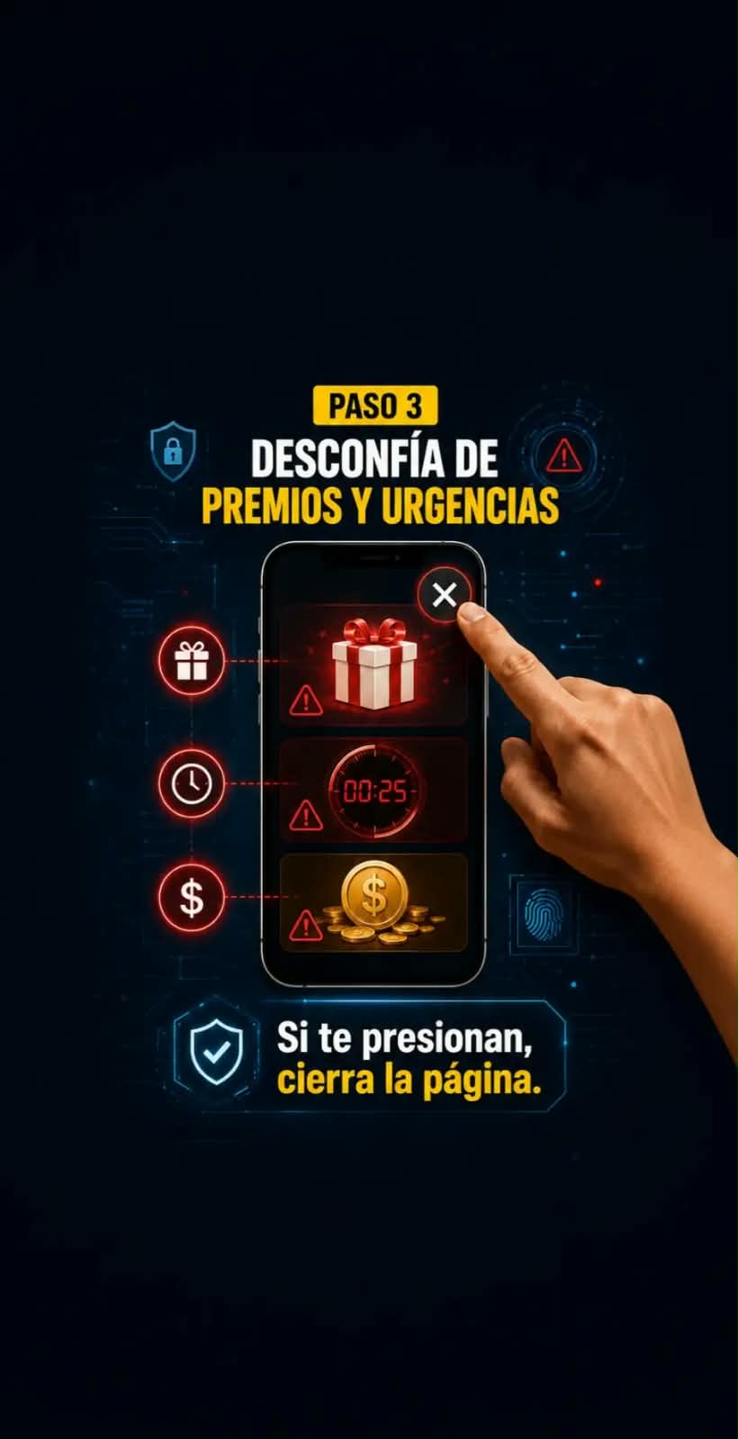 Paso 3: desconfiar de premios y mensajes urgentes